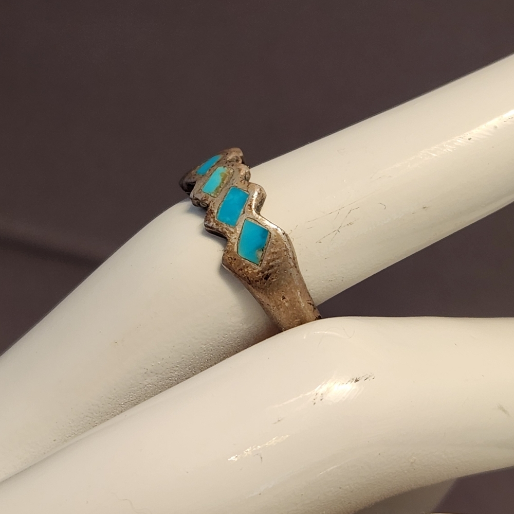 Turquoise Silver Geometric Ring - image 3